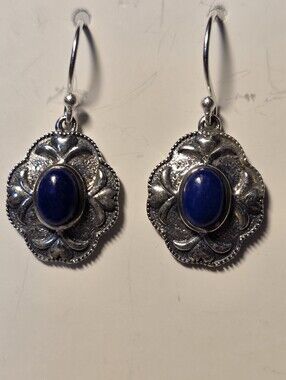 Sterling Silver Floral Drop Earrings with Blue Lapis Stone
